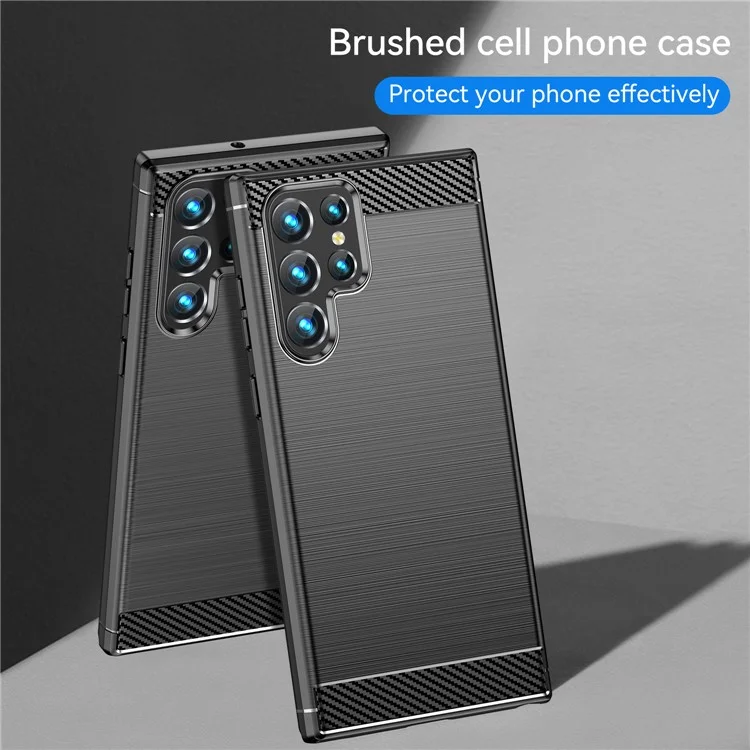 Brushed Surface TPU Case 1.8mm Ultra Thin Heat-Dissipated Carbon Fiber Texture Phone Protective Cover for Samsung Galaxy S22 Ultra 5G - Black