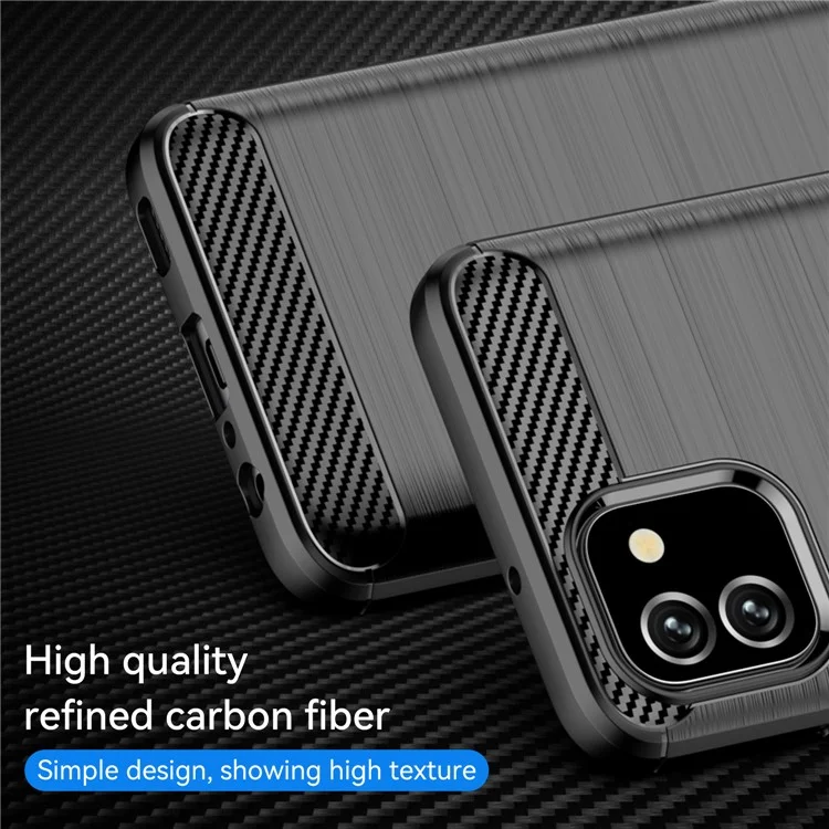 Custodia in TPU con superficie spazzolata da 1,8 mm, texture in fibra di carbonio, protezione contro gli urti per Samsung Galaxy A03 (164,2 x 75,9 x 9,1 mm) - Nero