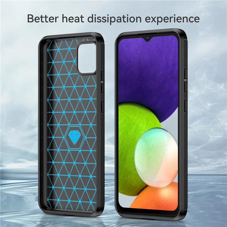 Custodia in TPU con superficie spazzolata da 1,8 mm, texture in fibra di carbonio, protezione contro gli urti per Samsung Galaxy A03 (164,2 x 75,9 x 9,1 mm) - Nero
