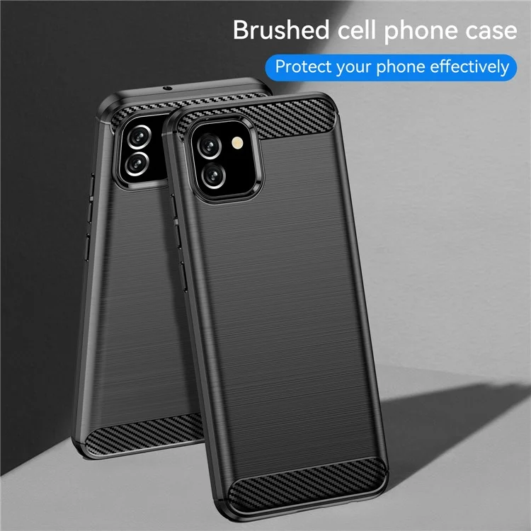 Custodia in TPU con superficie spazzolata da 1,8 mm, texture in fibra di carbonio, protezione contro gli urti per Samsung Galaxy A03 (164,2 x 75,9 x 9,1 mm) - Nero