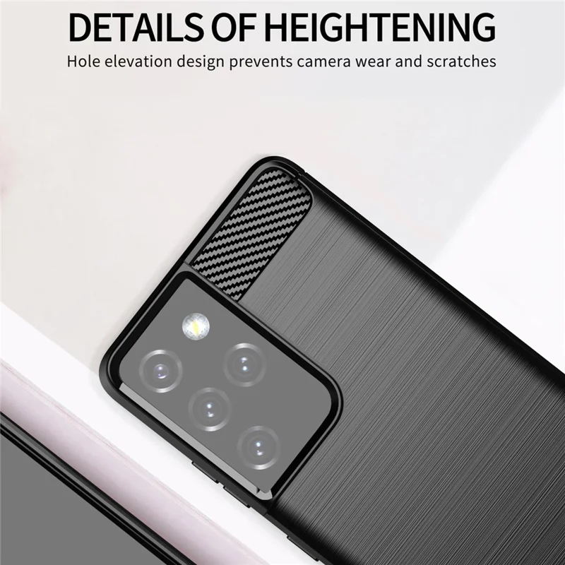 1.8mm Brushed Surface TPU Case Original Touch Surface Carbon Fiber Texture Phone Cover for Samsung Galaxy S21 Ultra 5G - Black