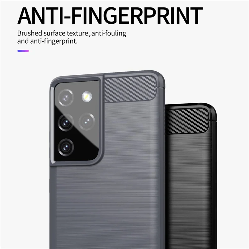 1.8mm Brushed Surface TPU Case Original Touch Surface Carbon Fiber Texture Phone Cover for Samsung Galaxy S21 Ultra 5G - Black