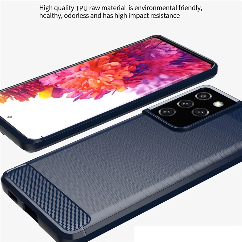 1.8mm Brushed Surface TPU Case Original Touch Surface Carbon Fiber Texture Phone Cover for Samsung Galaxy S21 Ultra 5G - Red