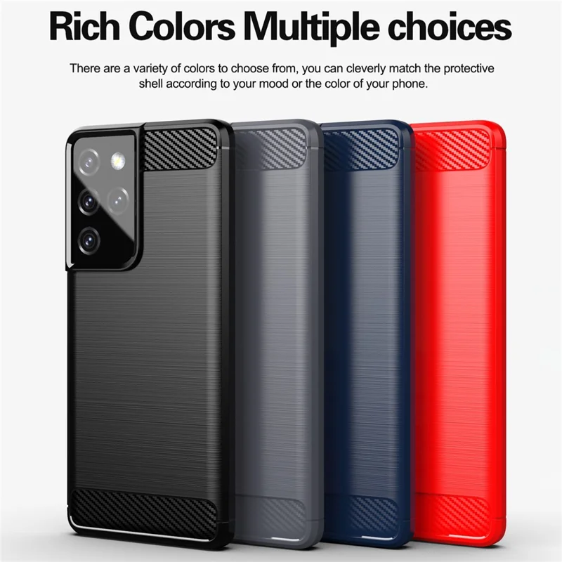 1.8mm Brushed Surface TPU Case Original Touch Surface Carbon Fiber Texture Phone Cover for Samsung Galaxy S21 Ultra 5G - Red