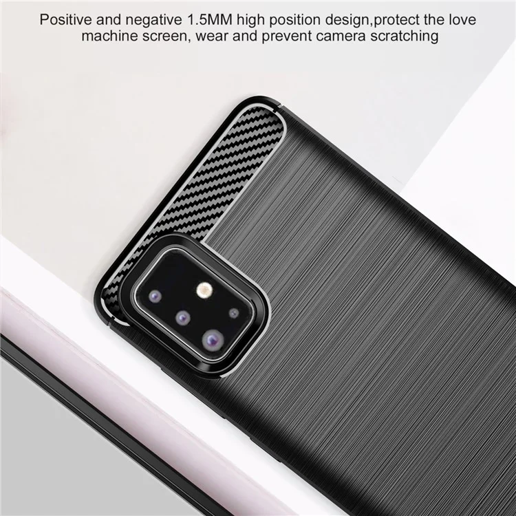 1,8 mm Essen Dissipation Tpu-hülle Vollbürstete Oberflächenabdeckung Kohlefaser-textur-telefonabdeckung Für Samsung Galaxy A71 4G SM-A715 - Schwarz