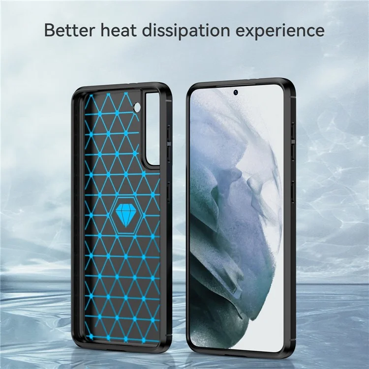 1.8mm Heat Dissipation TPU Case Anti-Scratch Anti-Fall Carbon Fiber Texture Phone Cover with Brushed Surface for Samsung Galaxy S21 4G/5G - Black