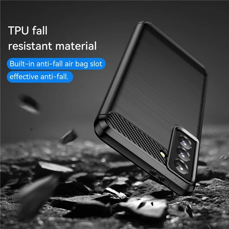 1.8mm Heat Dissipation TPU Case Anti-Scratch Anti-Fall Carbon Fiber Texture Phone Cover with Brushed Surface for Samsung Galaxy S21 4G/5G - Black