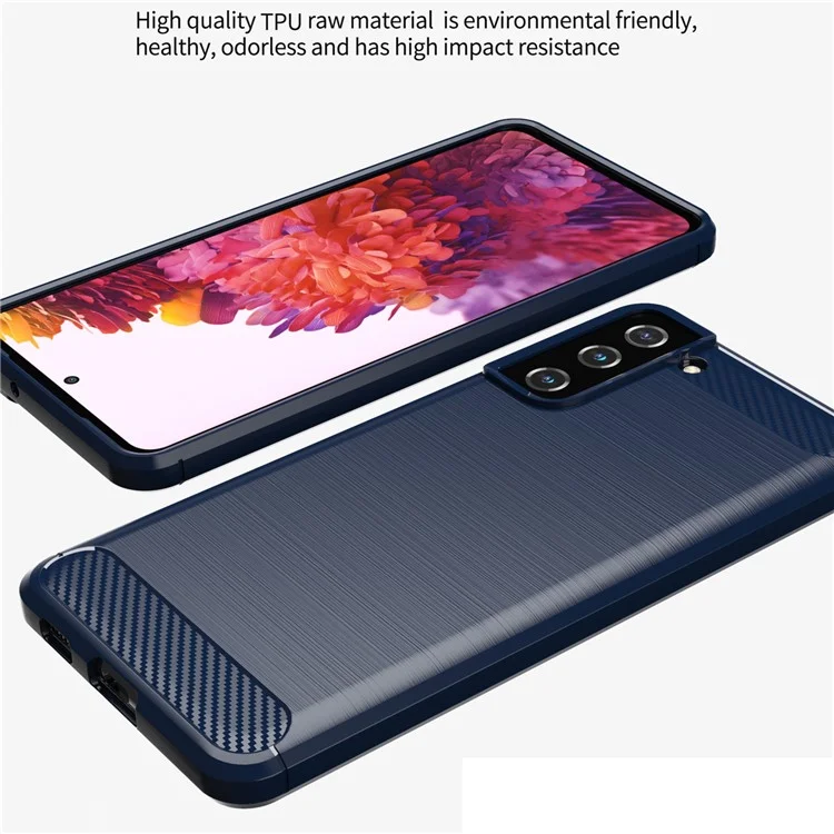1,8 mm Ultra dünnes, weiches TPU-Gehäuse mit Wärmeableitung, Carbonfaserstruktur und gebürsteter Oberfläche für Samsung Galaxy S21+ 5G - Schwarz