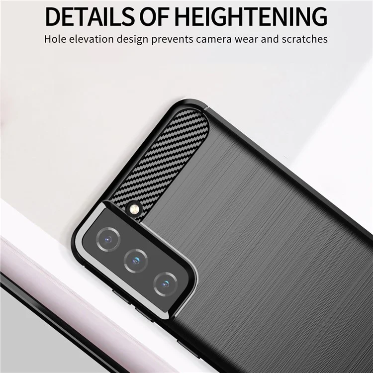 1,8 mm Ultra dünnes, weiches TPU-Gehäuse mit Wärmeableitung, Carbonfaserstruktur und gebürsteter Oberfläche für Samsung Galaxy S21+ 5G - Schwarz
