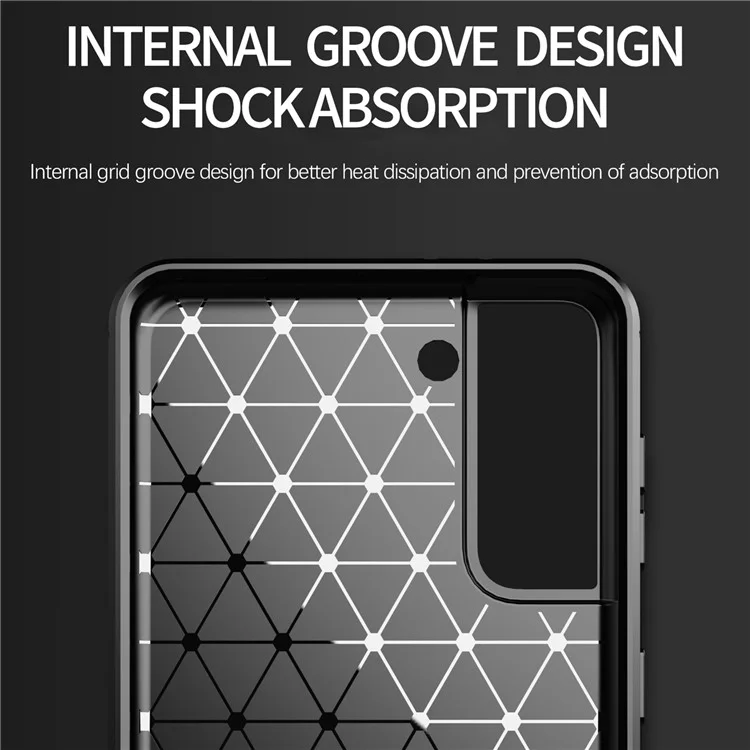1,8 mm Ultra dünnes, weiches TPU-Gehäuse mit Wärmeableitung, Carbonfaserstruktur und gebürsteter Oberfläche für Samsung Galaxy S21+ 5G - Schwarz