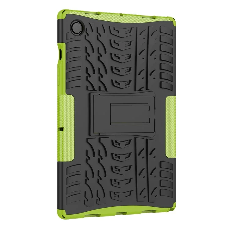 Para Samsung Galaxy Tab A8 10.5 (2021) / A8 10.5 (2022) Textura de Pneu Resistência Pesada Híbrida Rígida PC Macia Capa TPU Resistente a Impactos com Suporte Dobrável - Verde