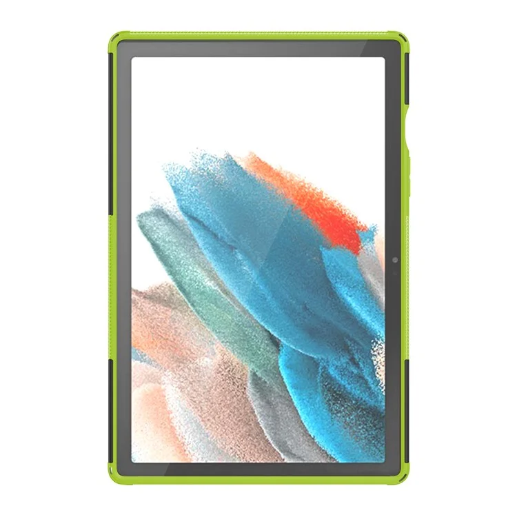 Para Samsung Galaxy Tab A8 10.5 (2021) / A8 10.5 (2022) Textura de Pneu Resistência Pesada Híbrida Rígida PC Macia Capa TPU Resistente a Impactos com Suporte Dobrável - Verde