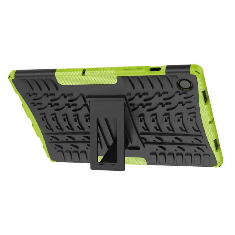 Para Samsung Galaxy Tab A8 10.5 (2021) / A8 10.5 (2022) Textura de Pneu Resistência Pesada Híbrida Rígida PC Macia Capa TPU Resistente a Impactos com Suporte Dobrável - Verde