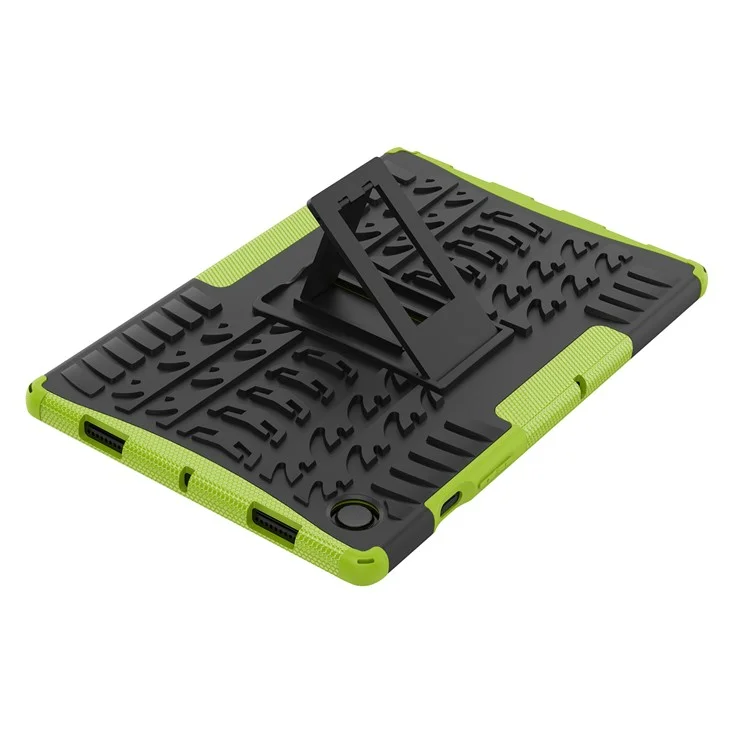 Para Samsung Galaxy Tab A8 10.5 (2021) / A8 10.5 (2022) Textura de Pneu Resistência Pesada Híbrida Rígida PC Macia Capa TPU Resistente a Impactos com Suporte Dobrável - Verde