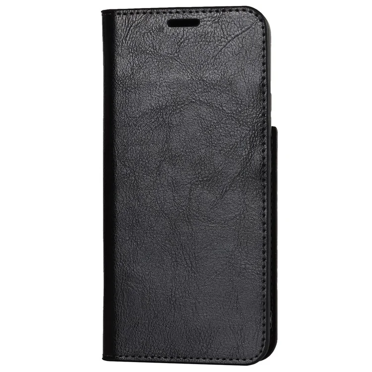 Drop Resistant Crazy Horse Texture Genuine Leather Magnetic Auto Closing Cover Stand Flip Wallet Case for Samsung Galaxy S22 5G - Schwarz