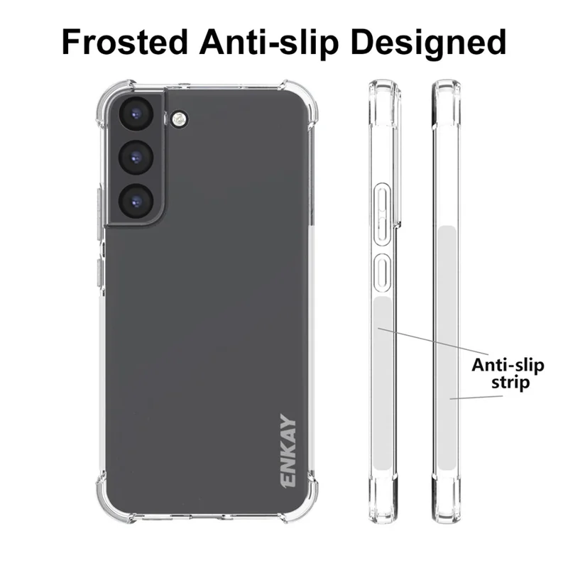 ENKAY HAT PRINCE Non-yellowing Crystal Clear TPU Cover Thickened Corners Phone Case with Anti-slip Strip for Samsung Galaxy S22+ 5G