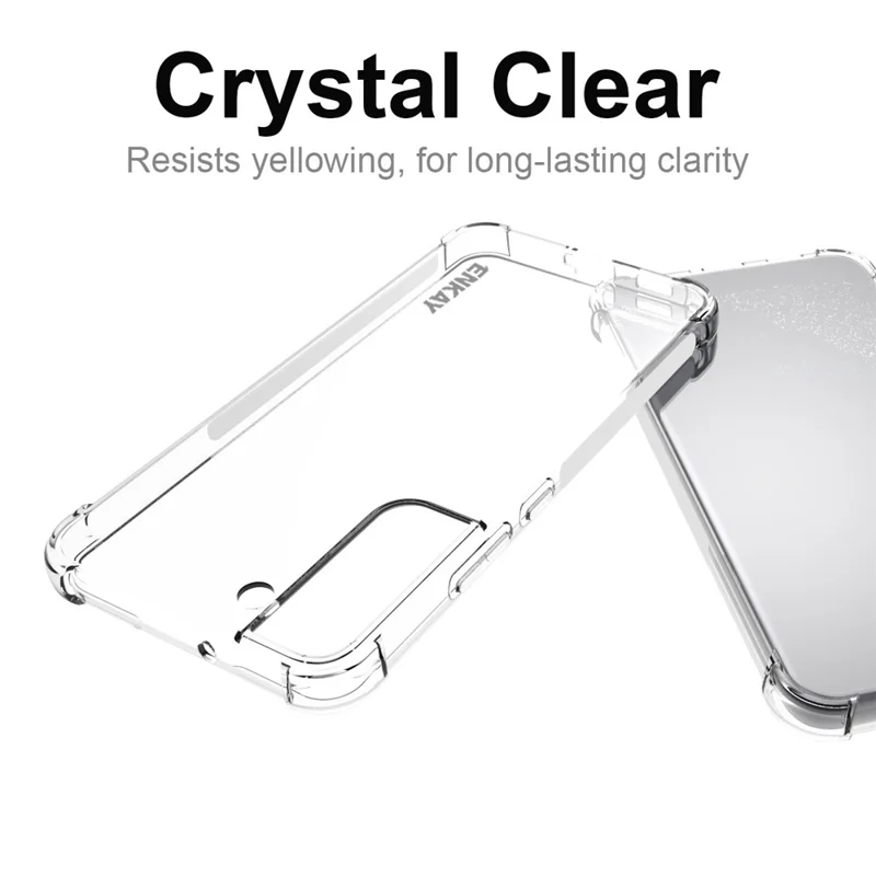 ENKAY HAT PRINCE Non-yellowing Crystal Clear TPU Cover Thickened Corners Phone Case with Anti-slip Strip for Samsung Galaxy S22+ 5G