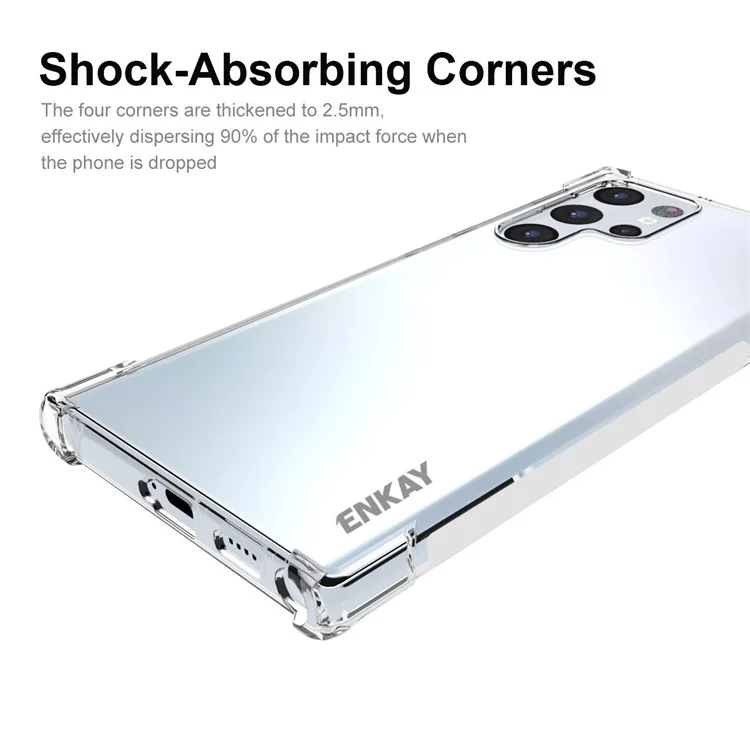 ENKAY HAT PRINCE Shock-absorbing Corners Transparent TPU Phone Case with Anti-slip Side Edge for Samsung Galaxy S22 Ultra 5G