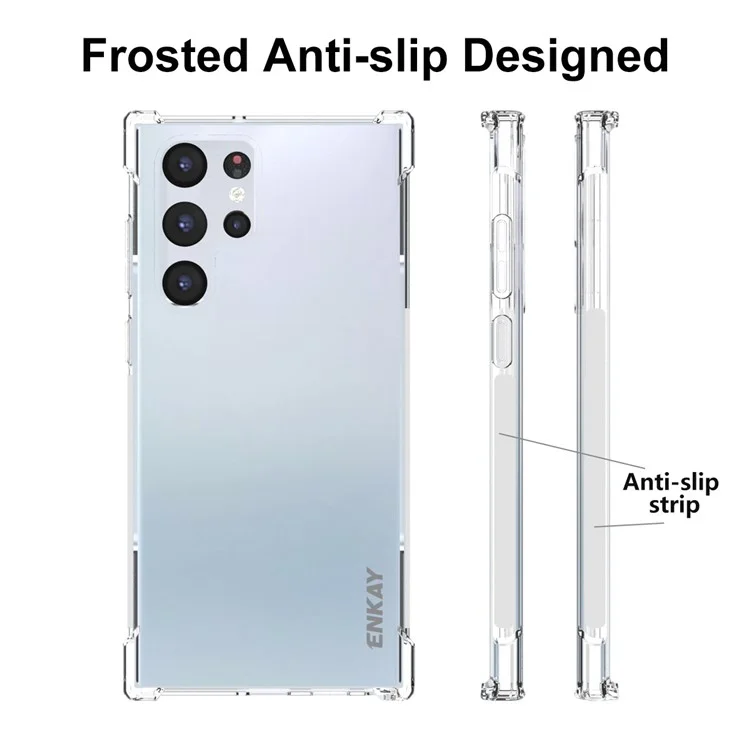 ENKAY HAT PRINCE Shock-absorbing Corners Transparent TPU Phone Case with Anti-slip Side Edge for Samsung Galaxy S22 Ultra 5G