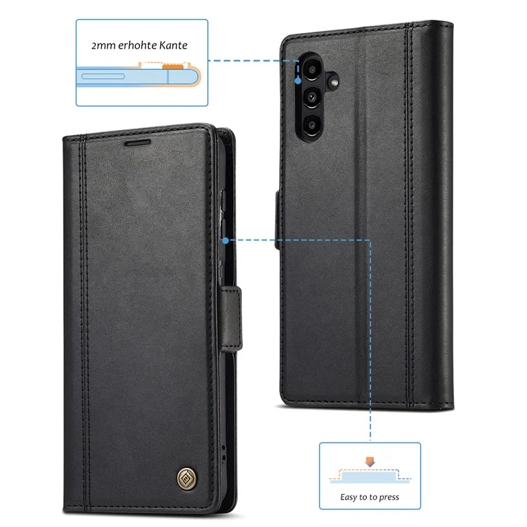 LC.IMEEKE PU Leather Cover Stand Wallet Double Magnetic Clasps Phone Case Shell for Samsung Galaxy A13 5G / A04s 4G (164.7mm) - Black