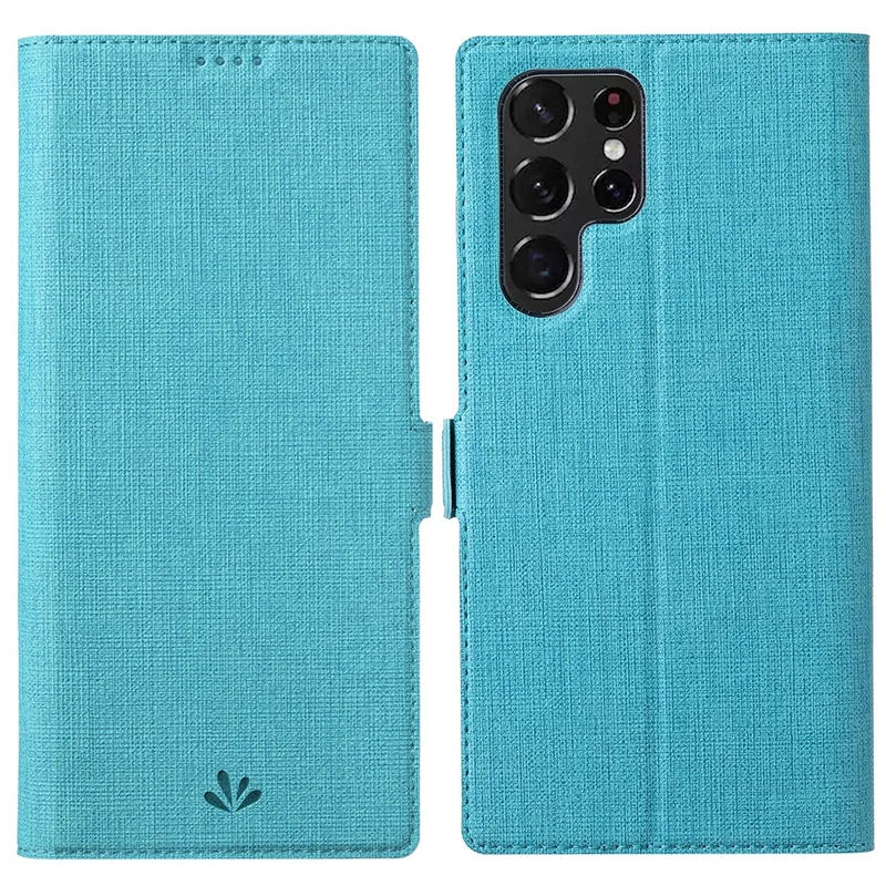 VILI K Series Magnetic Closure Drop-proof Stand Wallet Leather Mobile Phone Case Shell for Samsung Galaxy S22 Ultra 5G - Blue