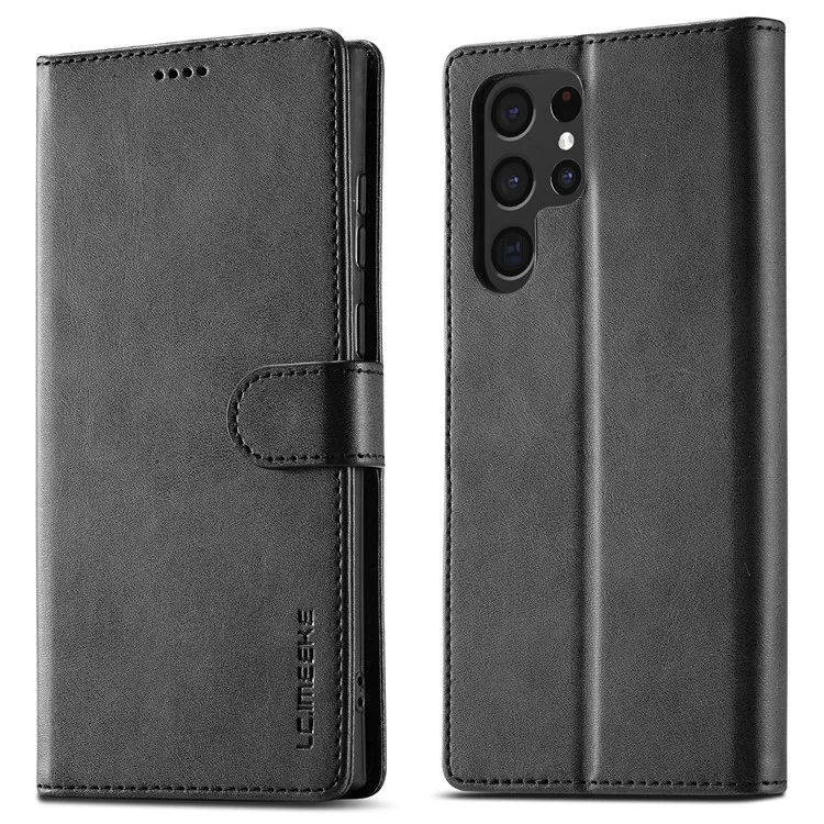 LC.IMEEKE Vollschutz-Lederetui Folio Flip Brieftasche Handyhülle für Samsung Galaxy S22 Ultra 5G - Schwarz