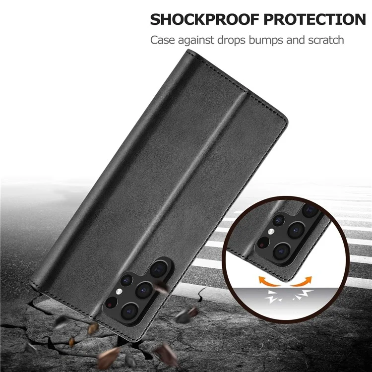 LC.IMEEKE Vollschutz-Lederetui Folio Flip Brieftasche Handyhülle für Samsung Galaxy S22 Ultra 5G - Schwarz