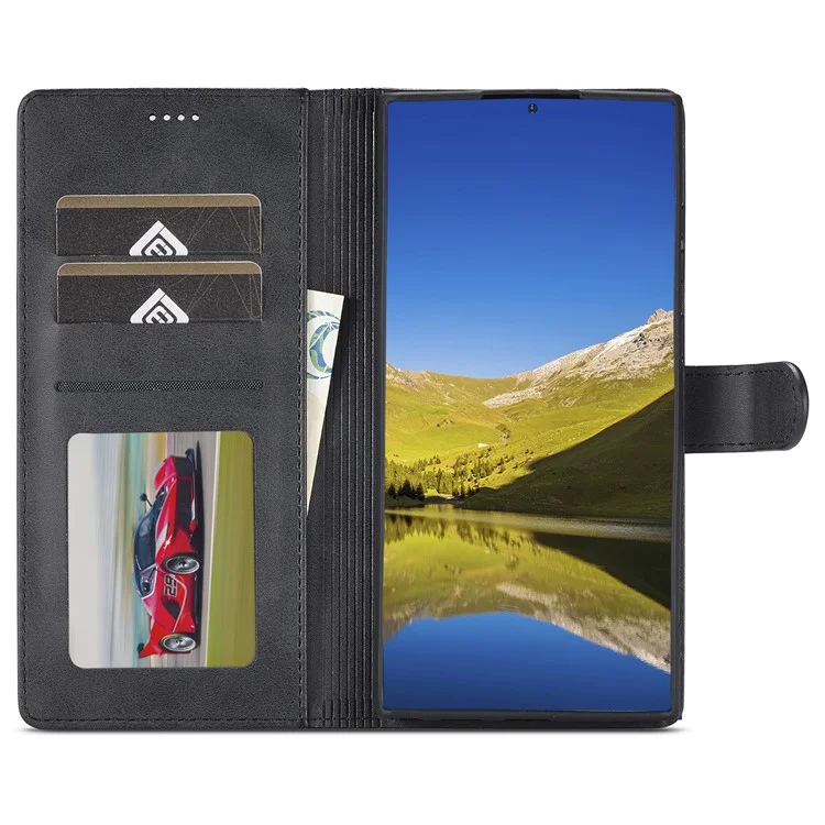 LC.IMEEKE Vollschutz-Lederetui Folio Flip Brieftasche Handyhülle für Samsung Galaxy S22 Ultra 5G - Schwarz