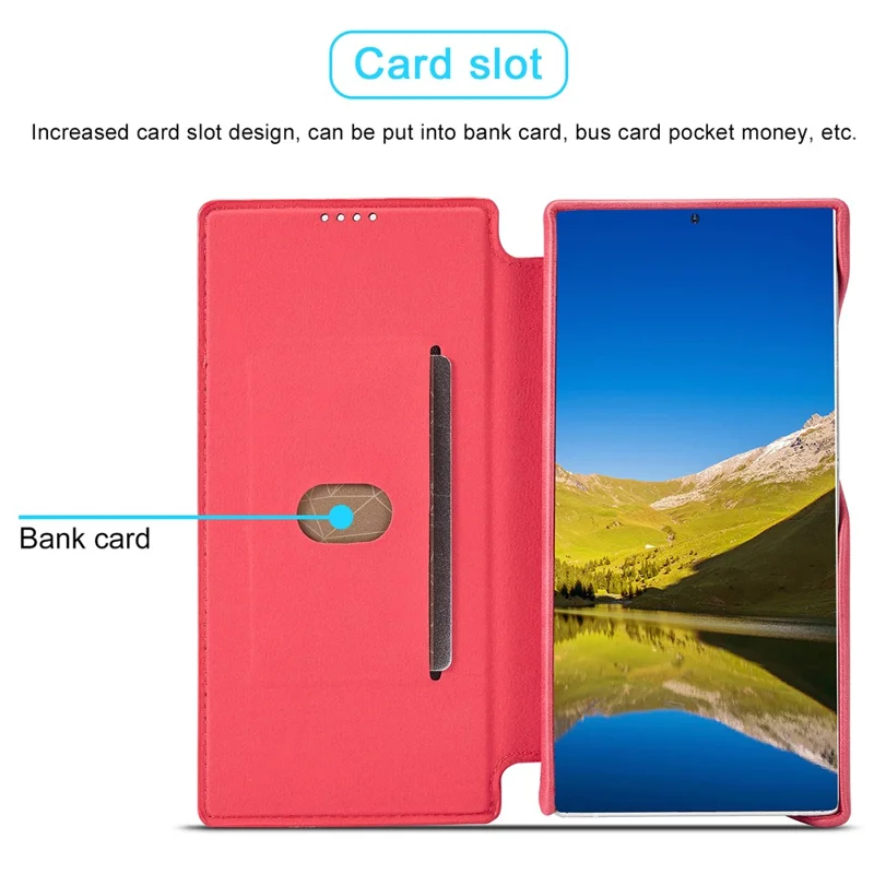 LC.IMEEKE Magnetic Aut Closing Leather Stand Case Cover with Card Slot for Samsung Galaxy S22 Ultra 5G - Red