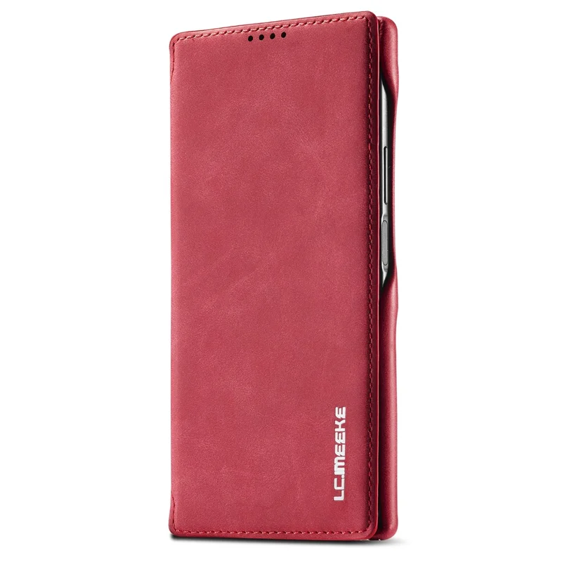 LC.IMEEKE Magnetic Aut Closing Leather Stand Case Cover with Card Slot for Samsung Galaxy S22 Ultra 5G - Red