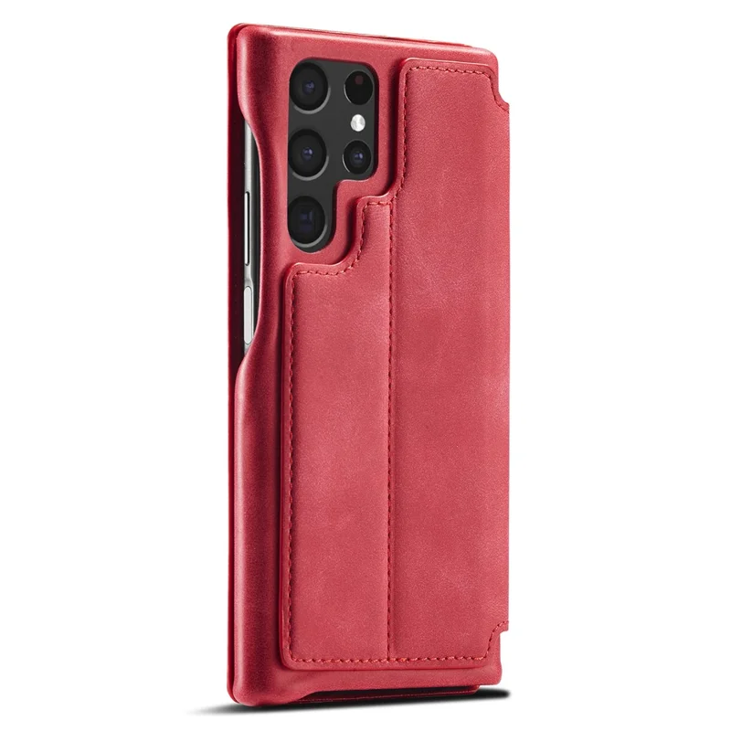 LC.IMEEKE Magnetic Aut Closing Leather Stand Case Cover with Card Slot for Samsung Galaxy S22 Ultra 5G - Red