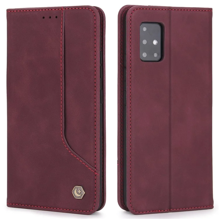 POLA 008 Serie Estilo Retro Funda de Cartera de Cuero PU Folio Flip Stand Protectora para Samsung Galaxy A51 4G SM-A515 - Vino Tinto