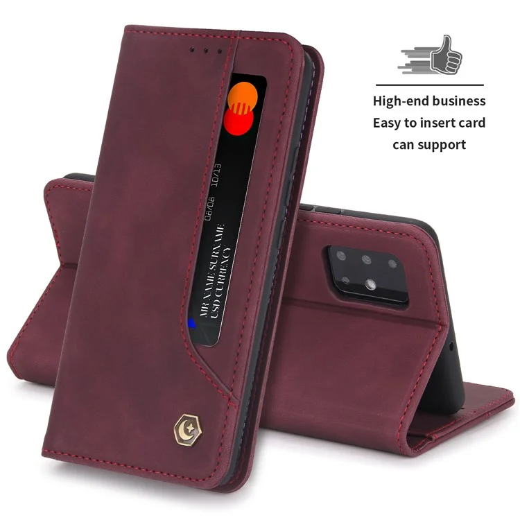 POLA 008 Serie Estilo Retro Funda de Cartera de Cuero PU Folio Flip Stand Protectora para Samsung Galaxy A51 4G SM-A515 - Vino Tinto