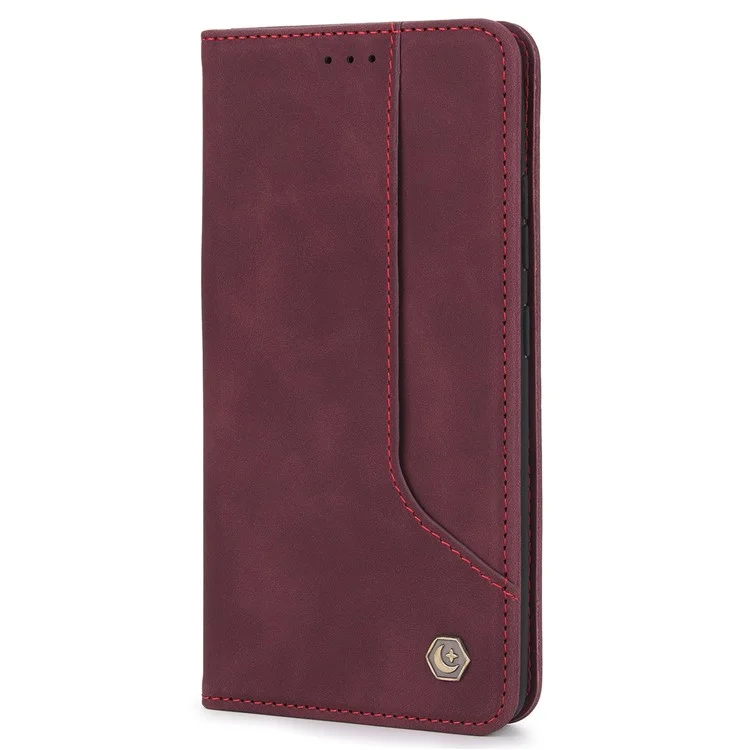 POLA 008 Serie Estilo Retro Funda de Cartera de Cuero PU Folio Flip Stand Protectora para Samsung Galaxy A51 4G SM-A515 - Vino Tinto