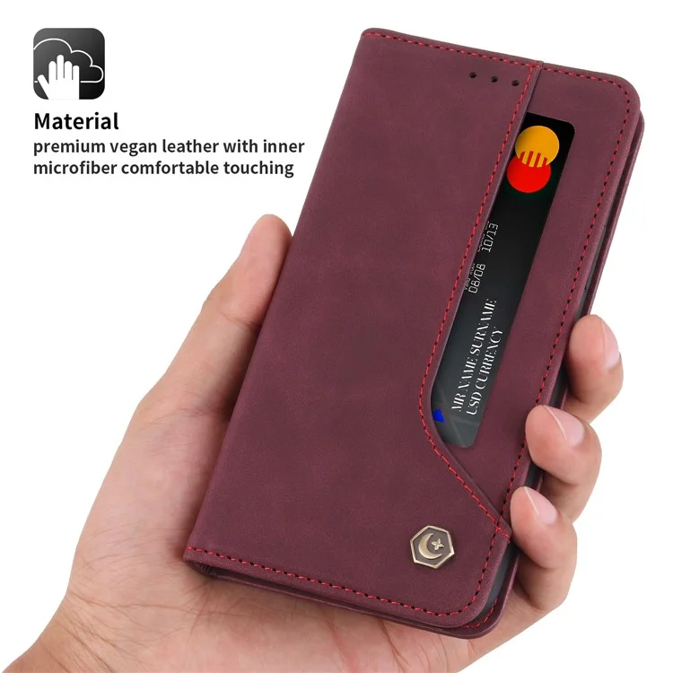 POLA 008 Serie Estilo Retro Funda de Cartera de Cuero PU Folio Flip Stand Protectora para Samsung Galaxy A51 4G SM-A515 - Vino Tinto