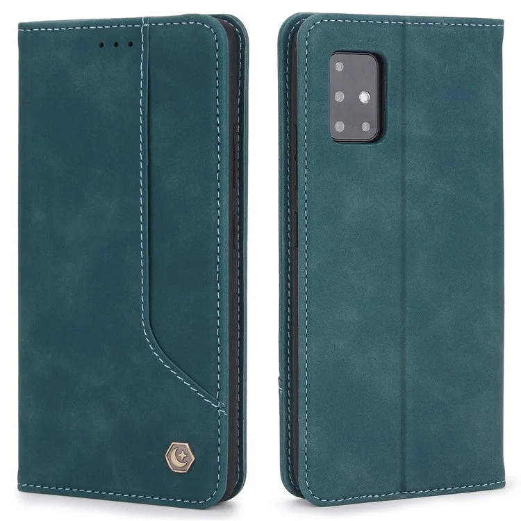 Capa carteira de couro PU magnética de fecho automático estilo retrô POLA 008 para Samsung Galaxy A71 5G SM-A716 - Azul