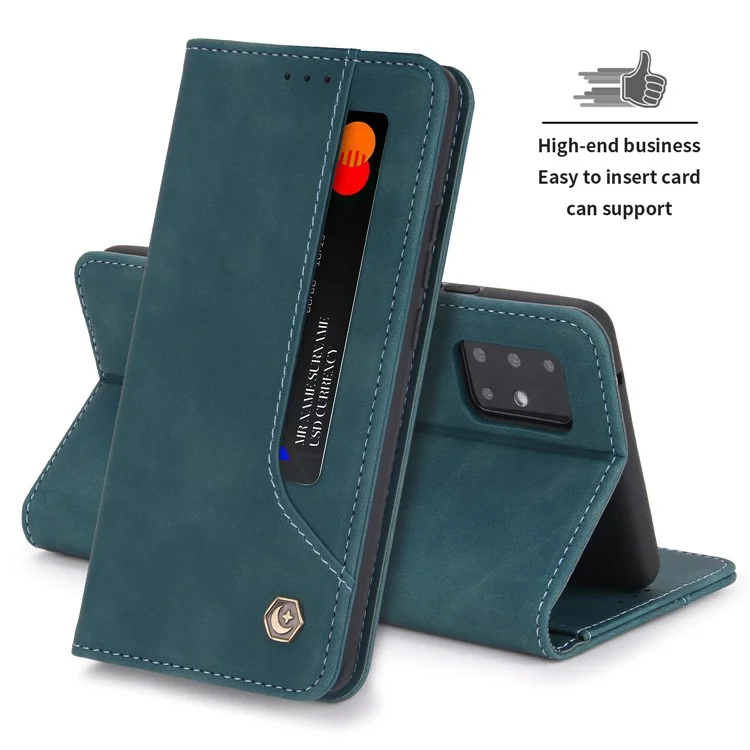 Capa carteira de couro PU magnética de fecho automático estilo retrô POLA 008 para Samsung Galaxy A71 5G SM-A716 - Azul