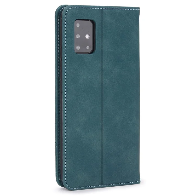 Capa carteira de couro PU magnética de fecho automático estilo retrô POLA 008 para Samsung Galaxy A71 5G SM-A716 - Azul