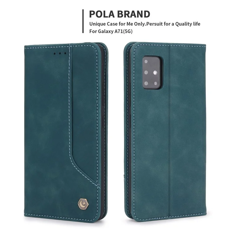 Capa carteira de couro PU magnética de fecho automático estilo retrô POLA 008 para Samsung Galaxy A71 5G SM-A716 - Azul