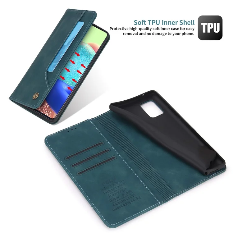 Capa carteira de couro PU magnética de fecho automático estilo retrô POLA 008 para Samsung Galaxy A71 5G SM-A716 - Azul
