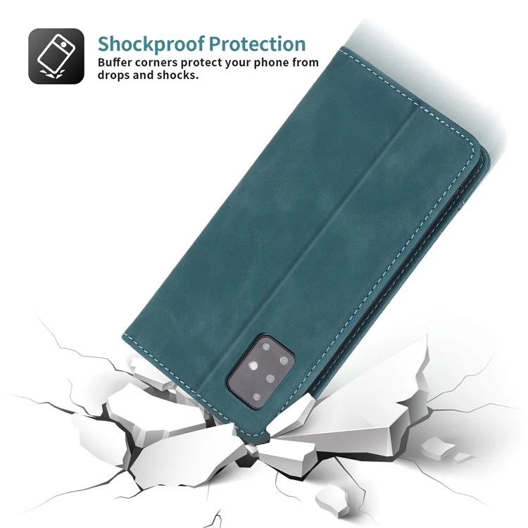 Capa carteira de couro PU magnética de fecho automático estilo retrô POLA 008 para Samsung Galaxy A71 5G SM-A716 - Azul