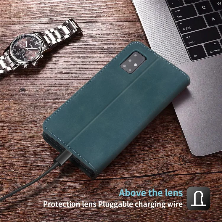 Capa carteira de couro PU magnética de fecho automático estilo retrô POLA 008 para Samsung Galaxy A71 5G SM-A716 - Azul