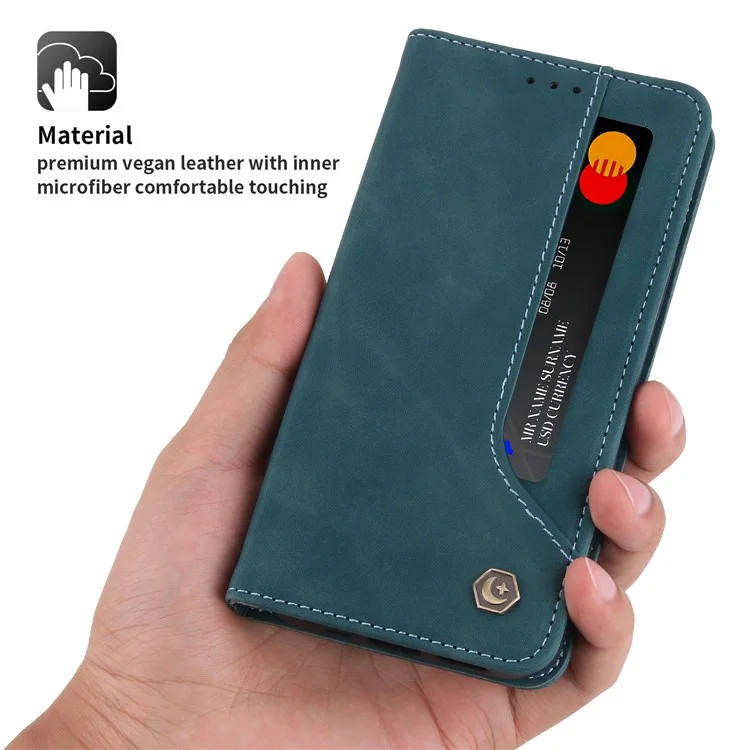 Capa carteira de couro PU magnética de fecho automático estilo retrô POLA 008 para Samsung Galaxy A71 5G SM-A716 - Azul