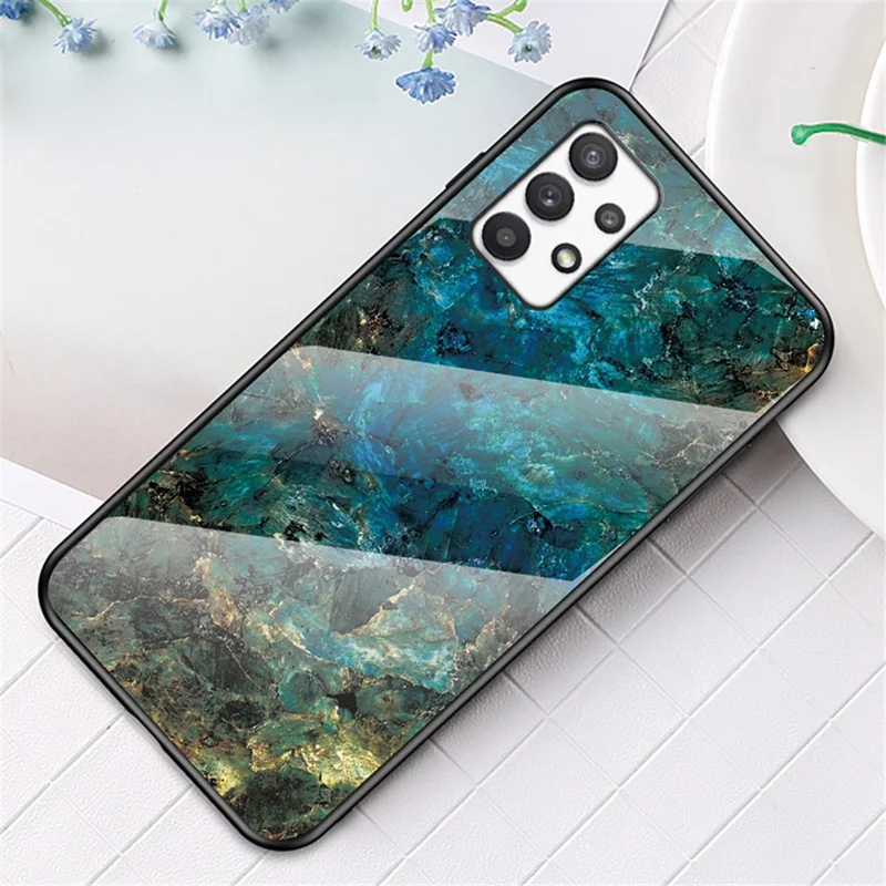Tempered Glass + PC + TPU Hybrid Cover Fall Protection Marble Pattern Phone Case for Samsung Galaxy A53 5G - Emerald Marble