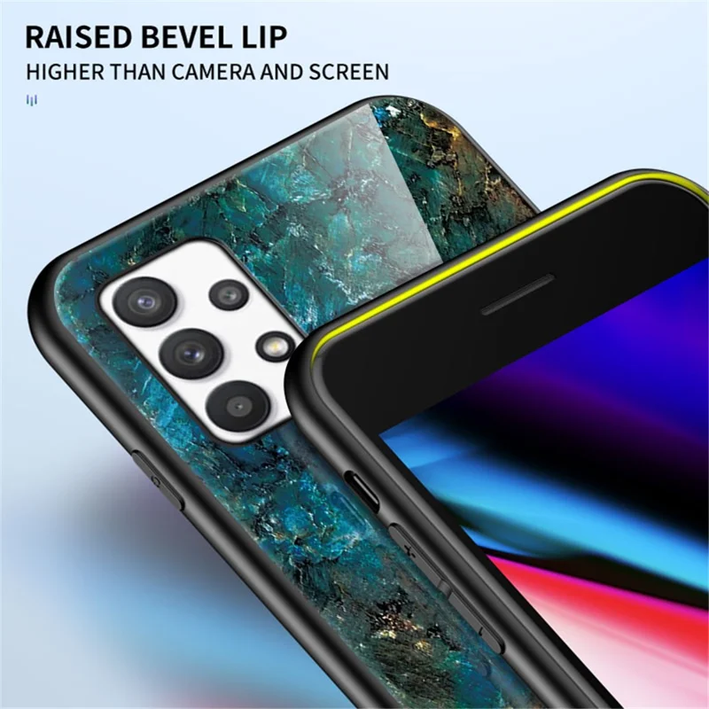 Tempered Glass + PC + TPU Well-protected Anti-scratch Marble Pattern Phone Case Shell for Samsung Galaxy A33 5G - Emerald Marble