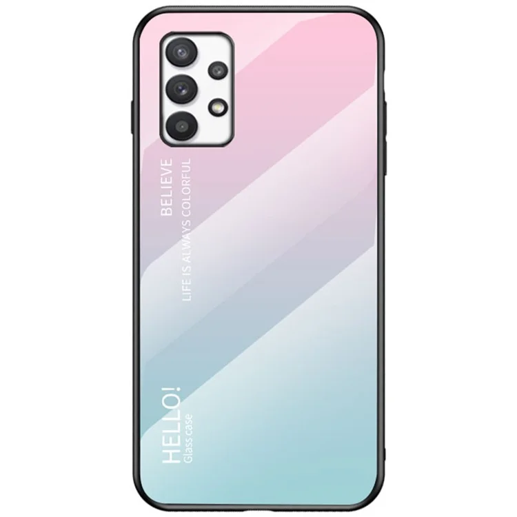 Gradient Color Anti-scratch Tempered Glass + PC + TPU Hybrid Phone Case Cover for Samsung Galaxy A53 5G - Gradient Pink Blue