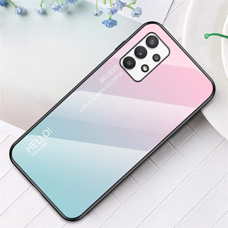 Gradient Color Anti-scratch Tempered Glass + PC + TPU Hybrid Phone Case Cover for Samsung Galaxy A53 5G - Gradient Pink Blue