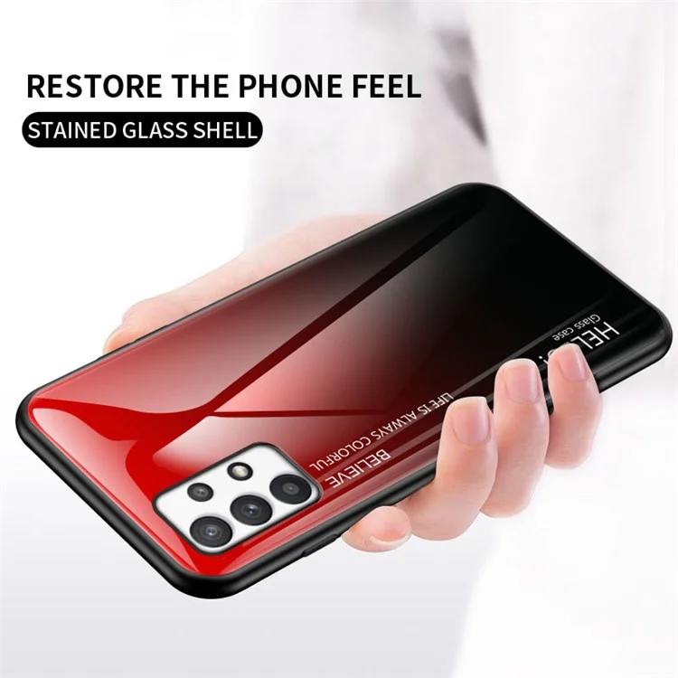 Gradient Color Anti-scratch Tempered Glass + PC + TPU Hybrid Phone Case Cover for Samsung Galaxy A53 5G - Gradient Pink Blue