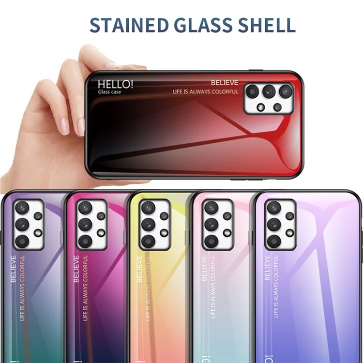 Gradient Color Anti-scratch Tempered Glass + PC + TPU Hybrid Phone Case Cover for Samsung Galaxy A53 5G - Gradient Pink Blue
