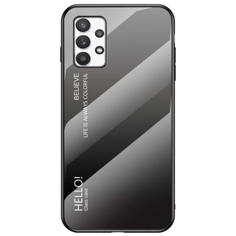 Gradient Color Tempered Glass + PC + TPU Shockproof Mobile Phone Case Cover for Samsung Galaxy A33 5G - Gradient Black Grey